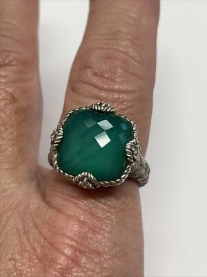 Anillo Judith Ripka Plata Esterlina Diosa Verde Calcedonia y Diamonique Talla 9 Foto 1 de 4