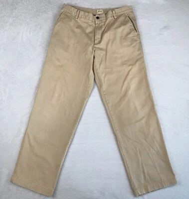 GH Bass PANTS Mens 34x32 (32x30) Tan Cotton Flat Front Chino Khaki Pants - Image 1 of 4