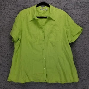 Kim Rogers Shirt Womens 1X Green Linen Short Sleeve Button Up - Picture 1 of 9