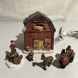 IGA Luminary Barn With Little Figures-Horse, Farmer On Tractor, Old Man, Worker￼ - Picture 1 of 20