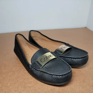 Calvin Klein Lillia Women's Black & Gold Leather Flat Loafers Size 10M  - Picture 1 of 10