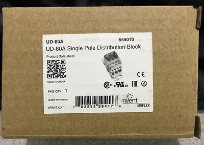 nVent Eriflex 569010 UD-80A Single Pole Distribution Block DIN RAIL MOUNTABLE - Image 1 of 2