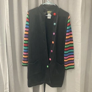 Bob Mackie Wearable Art Black Colorful Sleeves Long Cardigan Sweater XS - Picture 1 of 3