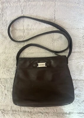 Bolso de mano de cuero Lauren Ralph Lauren cartera marrón montura Foto 1 de 4