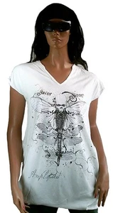 Amplified Saint&Sinners Gothic Butterfly Skull Rock Star Tunic Shirt Dress g.L - Picture 1 of 2