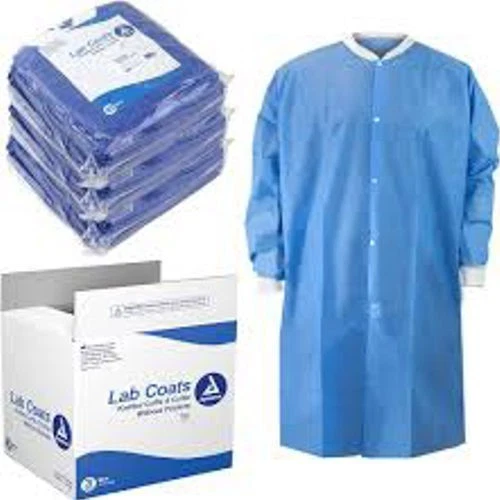 Blue Lab Coats Large with Knitted Cuffs and Collar, no Pockets - 10/Pack - Image 1 of 1