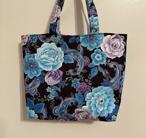 Bolso Cartera Hecho a Mano Colorido Azul Y Lavanda Flores - Imagen 1 de 1
