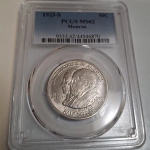1923-s Moroe Commemorative Silver Half Dollar PCGS MS 62 - Picture 1 of 3