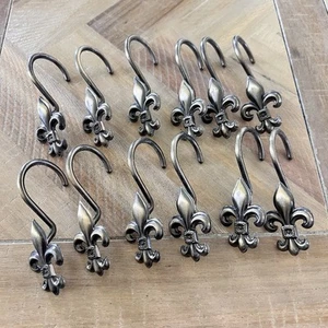 Set of 12 Fleur De Lis Metal Shower Curtain Hooks Rings bath decor decorative - Picture 1 of 3