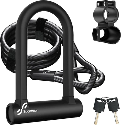 Sportneer Bike Lock: Heavy Duty anti Theft Bike U Lock with 5Ft Security Steel C - Image 1 of 4