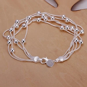 1pc Silver Tone Beaded Chain Bracelet Women Fashion Simple Elegant Jewelry Gift - Picture 1 of 9