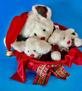 CHRISTMAS BASKET w/BELL MAMA BEAR AND BABY TWINS NESTING DECOR - Picture 1 of 5