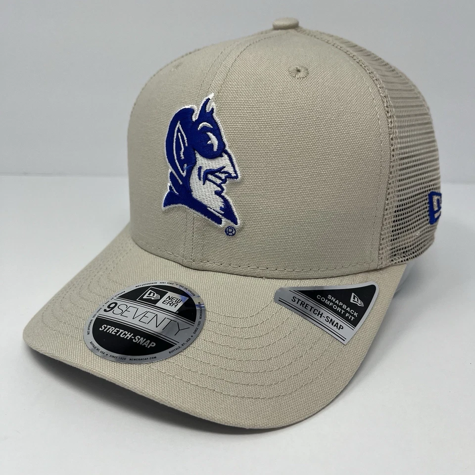 Gorra New Era 9SEVENTY NCAA Duke Blue Devils para hombre elástica con logotipo beige Foto 1 de 4