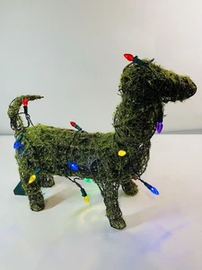 Dachshund Tangled In Lights Topiary Statue Wire & Greenery 13X13” - Picture 1 of 7