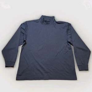 LL Bean Mens Mock Neck Long Sleeve Shirt Navy Blue Size L Reg Blank Base Layer - Picture 1 of 8