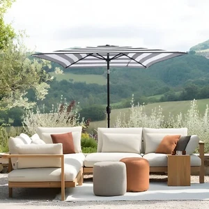 6.5ft Square Black/White Stripe Color Market Umbrella with Tilt and Crank - Picture 1 of 5