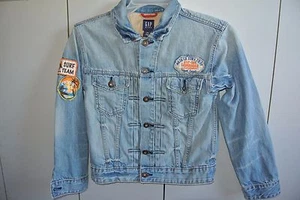 Gap Boys L Size 10 Surfing Theme Jeans Jacket Embroidered/Nice - Picture 1 of 10