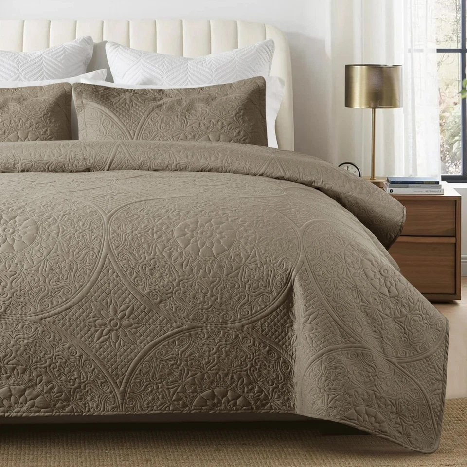 Colcha acolchada floral con fundas de almohada 3 piezas ropa de cama suave tiro queen king Foto 1 de 1