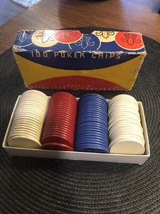 Vintage Van Dyke Embossed Noiseless Unbreakable Poker Chips Fleur de Lis Boxed - Foto 1 di 7