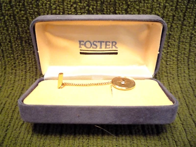 Corbata moderna vintage Foster Mid Century en caja, Starburst ovalada y (?) Diamante Foto 1 de 4