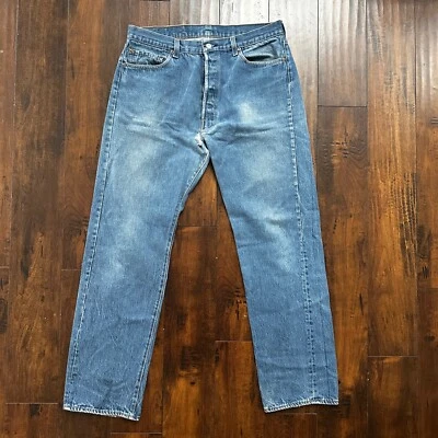 Vintage 80s Levis 501 36x34 USA Blue Jeans 90s Act 34x32 Med Wash - Image 1 of 4