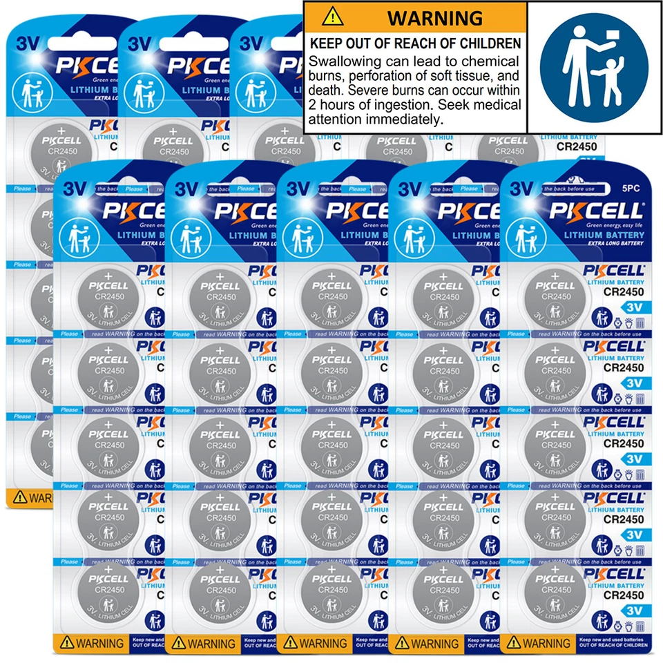 Batería PKCELL 10-100 piezas CR2450 3V 5029LC DL2450 litio celda de moneda para llaveros Foto 1 de 4