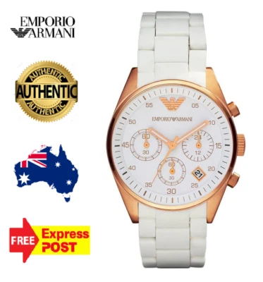 NEW EMPORIO ARMANI AR5920 WHITE/ROSE GOLD/WHITE SILICONE CHRONO WOMENS WATCH - image 1 of 4