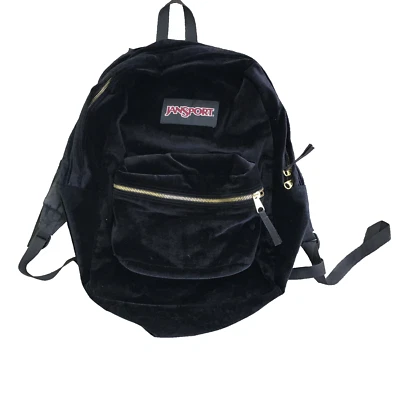 复古 Jansport 背包黑色麂皮绒书包天鹅绒包 学校 — 第 1/4 张图片