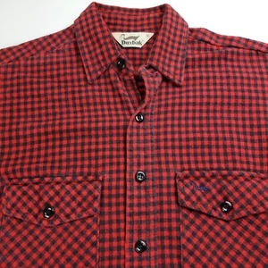 VTG Medium Duxbak Plaid Check Flannel Farm Hand Work Shirt 80s Red Black - Picture 1 of 5