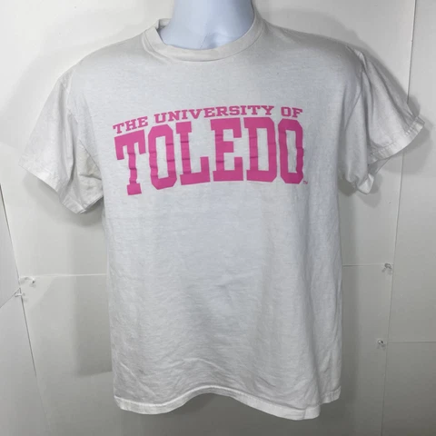 University of Toledo Women's Medium White Pink Short Sleeve Graphic T Shirt Cover