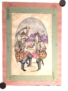 Qajar Miniature Watercolor of Soldiers Sword fighting - Picture 1 of 5
