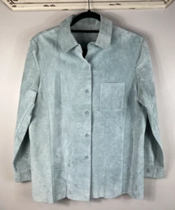 NWT Revue Women's Button up Top Shirt Blue Leather Size 10 - Picture 1 of 9