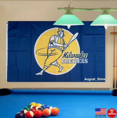 Milwaukee Brewers 3x5 Flag Man Cave Flag Baseball Banner USA New Retro Throwback - Image 1 of 4