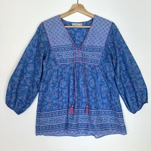 Foundling Womens Small Quarter Sleeve Cotton Top Retro Boho Beachy Hippie Indie - Picture 1 of 8