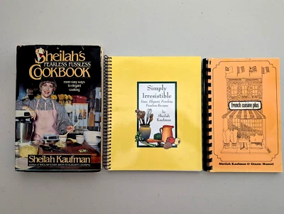3 Cookbook Lot SHEILAH KAUFMAN Fearless Fussless SIGNED + French Cuisine Plus +1 Foto 1 de 4