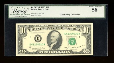 DBR 1985 $10 FRN Richmond Fr. 2027-E Legacy 58 Serial E61230720B - Image 1 of 2