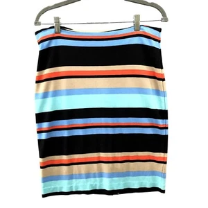 Lord & Taylor Knit Pencil Skirt Size 6 Multicolor Striped Back Slit Stretch Blue - Picture 1 of 10