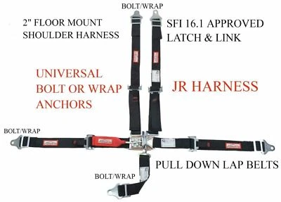 QUARTER MIDGET HARNESS SFI 16.1 5 POINT LATCH & LINK FLOOR MOUNT BELT BLACK - Image 1 of 4