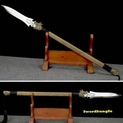Espada de caza punta de lanza afilada de acero inoxidable con mango de madera lista para la batalla Foto 1 de 4