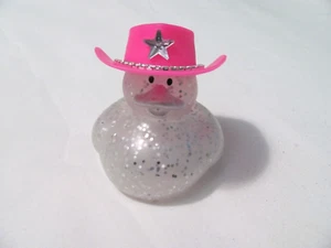 HAND DECORATED SILVER GLITTER RUBBER DUCK W/ PINK COWBOY HAT - Picture 1 of 5