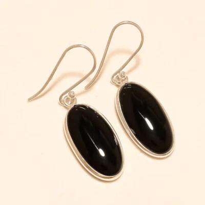 Deslumbrante Ónice Negro Gema 925 Plata de Ley Hecho a Mano Pendientes S-43 - Imagen 1 de 4