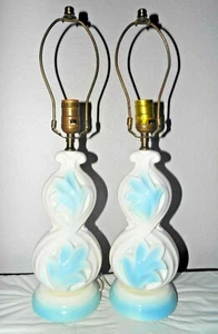 LAMPS A PAIR OF 21"H FANCY CERAMIC ART-DECO THEMED FLORAL DISPLAYED TABLE LAMPS - Picture 1 of 12