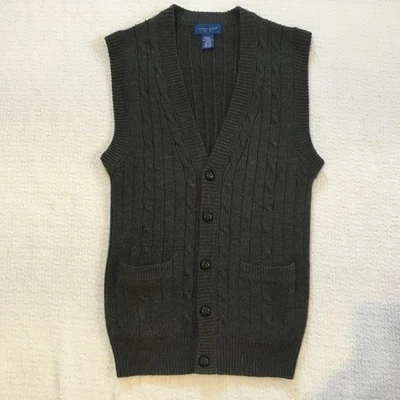 Towncraft Mens Small Gray Cable Knit V Neck Button Vest Pockets Acrylic - Image 1 of 4