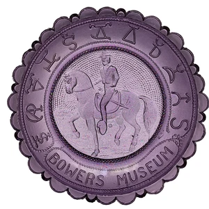 Plato de taza de punto de pareja Sepúlveda arte ecuestre vidrio Bowers Museum Santa Ana CA - Imagen 1 de 7