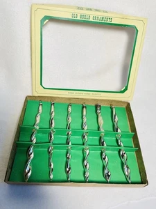 Vintage Spiral Glass Icicle Christmas Ornaments Silver Painted 6" Twist Set of 6 - Picture 1 of 5