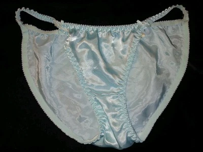 Bragas de bikini vintage de los 90 azul helado satinado sedoso tanga moño S usadas en excelente estado Foto 1 de 4