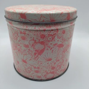PINK WHITE METAL TIN Floral Pattern Cylindrical Round Toilet Paper Tissue Holder - Picture 1 of 24