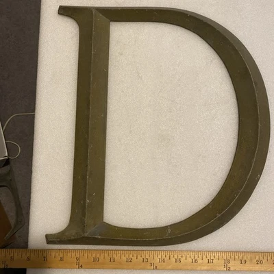Vintage or Antique Cast Bronze or Brass 16” Letter D Building Marquee Sign - Image 1 of 4