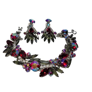 JULIANA D&E Crimson Red Round & Hematite Marquise Rhinestone Bracelet & Earrings - Picture 1 of 13