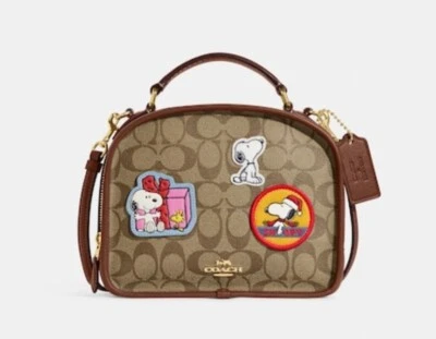 NWT Coach CE847 X Peanuts Lunch Pail In Signature Canvas & Leather With Patches - Image 1 of 4